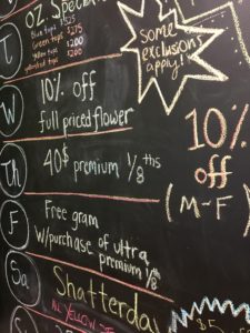 chalkboard in a marijuana provisioning center