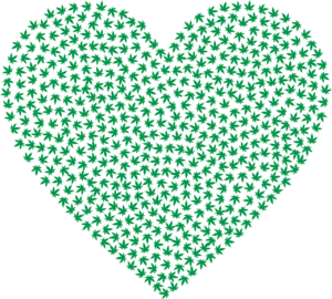 a hear made from cannabis leaves to show the use of illustration in cannabis communication