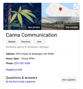 image of a google business page to illustrate SEO for a cannabis business website